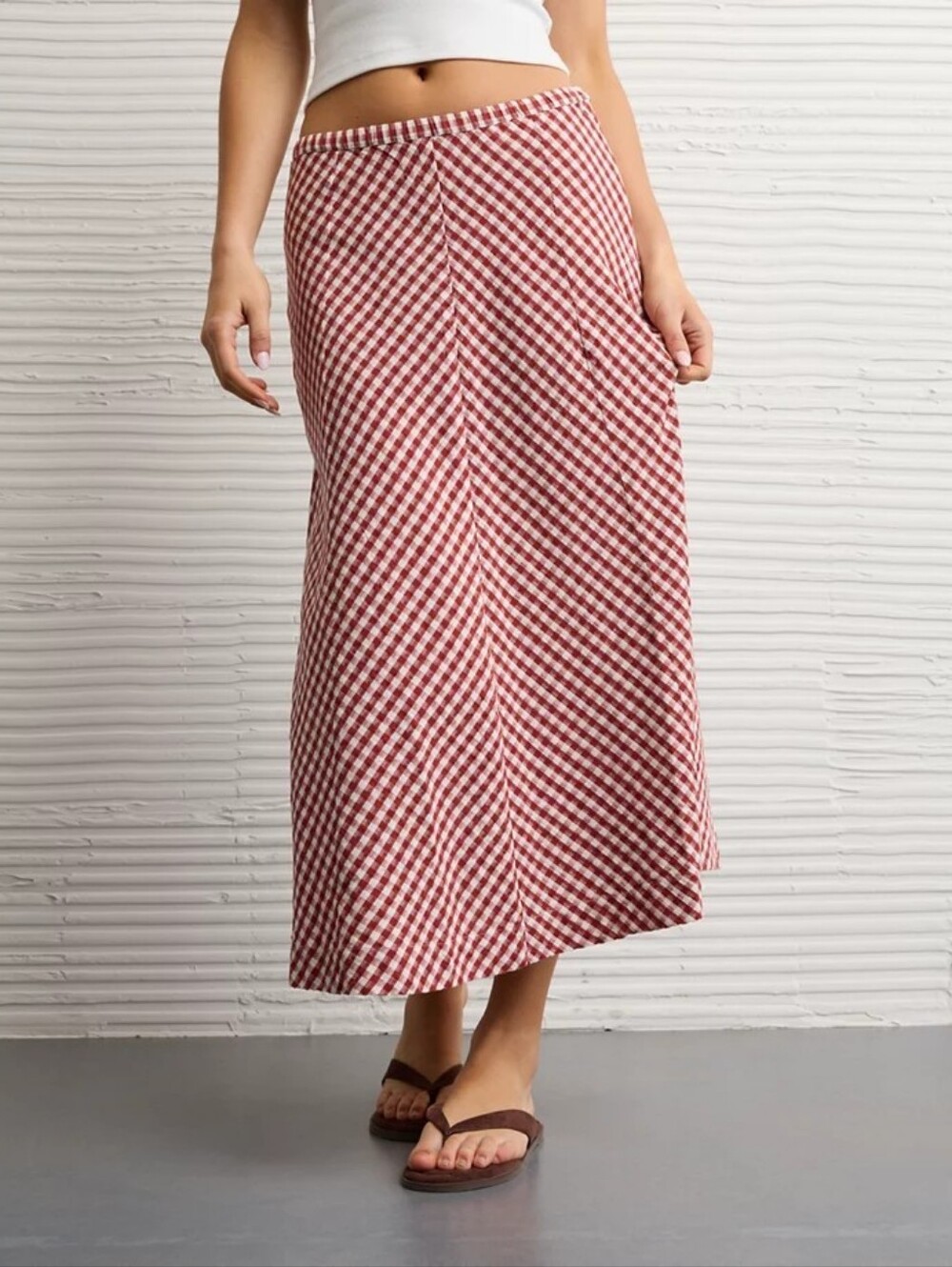 NWT American Eagle-Linen Blend Gingham Midi Skirt-XS - Picture 1 of 5